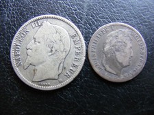 W871 France Lot of 2 Silver Coins 1 Franc 1866 BB & 50 Centimes 1846 as pics