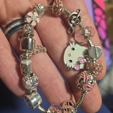 Hello Kitty Charm Fashion Jewelry Bracelet Stainless Steel Bangle Breast Cancer