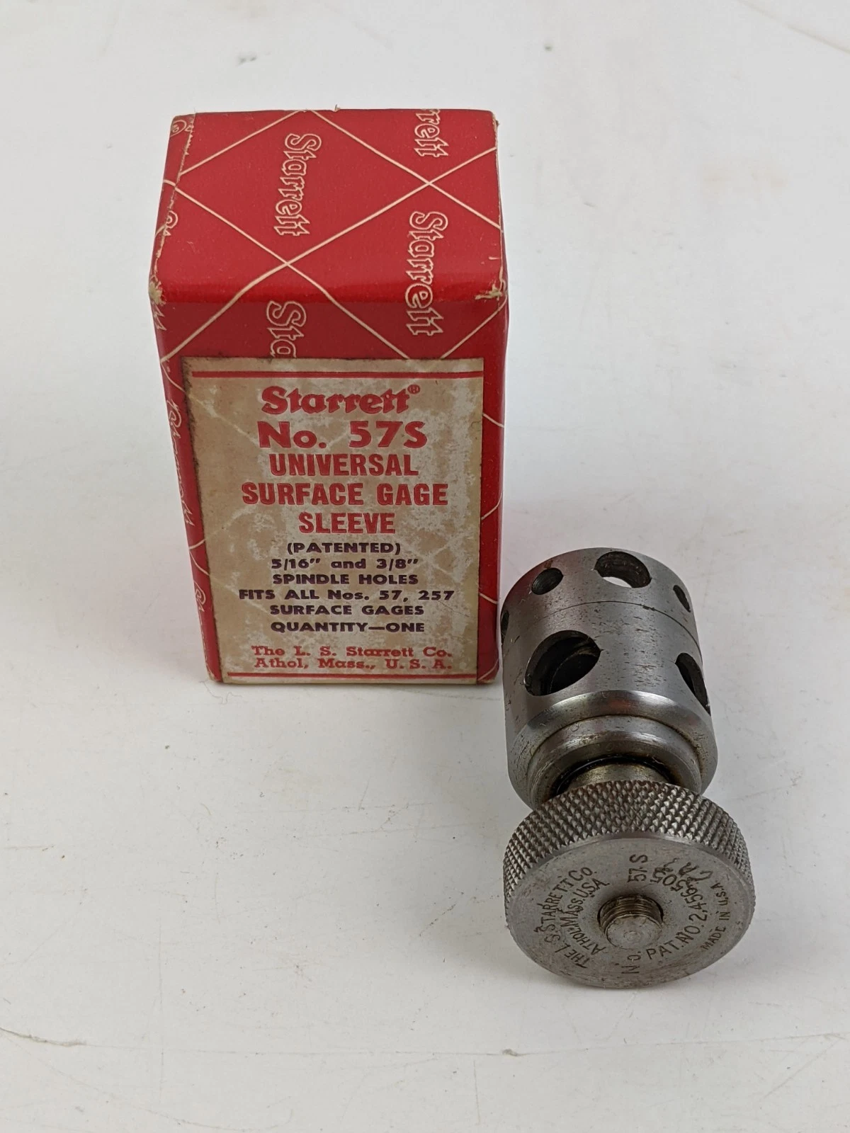 Vintage Starrett No. 57S Universal Surface Gage Sleeve Spindle w/ Box