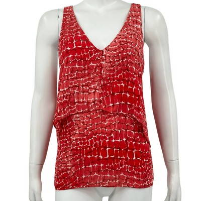 #ad #ad White House Black Market Top Womens Small Red Croc Tiered Tank Summer Office $4.50