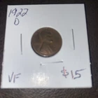 1922 D Lincoln Cent VF. $15