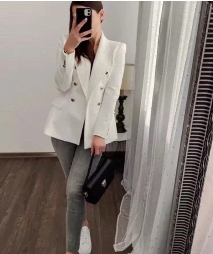 ZARA TAILORED DOUBLE-BREASTED BLAZER OYSTER WHITE SS24 SIZES M REF. 7792/293 image 5