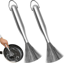 Long Handle Stainless Steel Pot Pan Scrubber Brush, 2Pcs Stainless Steel Cookwar