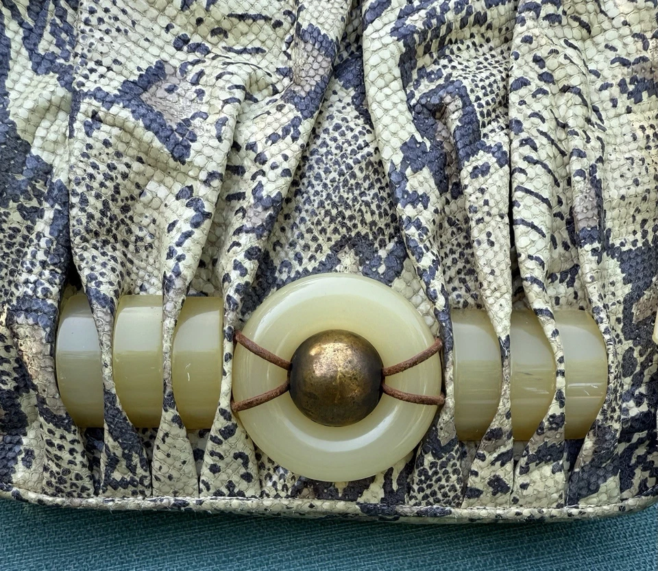 Bolso de Hombro Sharif Vintage Años 80 Patrón Piel de Serpiente Cuero Taupe Beige Negro Foto 4 de 4