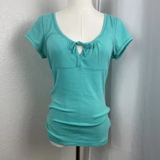 Y2K Aeropostale Top Womens XL Fitted Blue Babydoll Coquette Stretch Cotton Basic