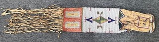 Antique LG SIOUX BEADED PIPE BAG w QUILLWORK FRINGE & SMALL POCKET c. 1880s