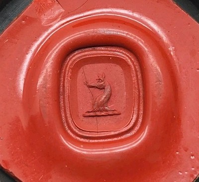 British Nobility Armorial Cased Wax Seal Matrix Impression Coat Arms Wolf Arrow
