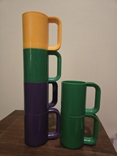 Sterilite Plastic Stackable Mugs Set Vintage Green Yellow Purple Note Damage