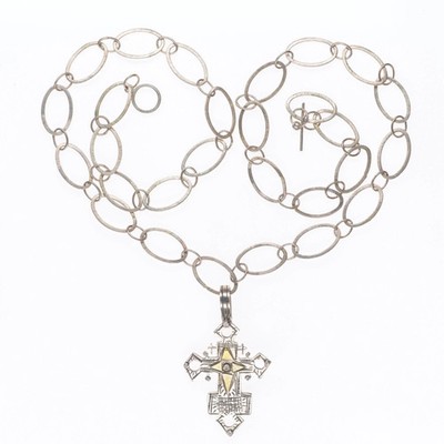 LB Southwestern sterling silver 24k gold accents cross pendant/necklace