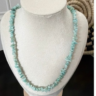 Second Bloom Studio Larimar African Turquoise Necklace 21'' Aqua Blue Gold