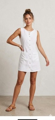 Paper Heart White Linen Mini Button Up Dress Size M Clean Girl Capsule Sheath 