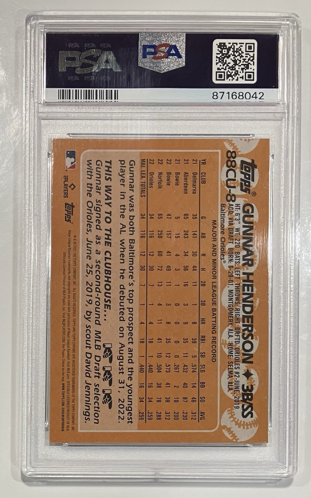2023 Topps Chrome Update Gunnar Henderson 1988 #88CU-8 PSA 10 Rookie view 4