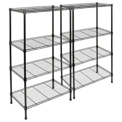 2x 4 Niveaux Étagère Réglable en Fil de Fer Noir 4 étagères Garage Stockage - Photo 1/4