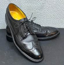Florsheim Imperial Shoes Mens 9.5 B Black Leather Long Wing Oxford Derby Dress