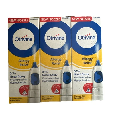 3 X Otrivine - Nasal Spray - Hayfever Nasal Allergy Relief-0.1%. -10ml EXP:04/27