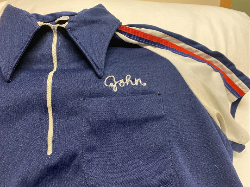 Vintage 70s Bowling Shirt Sherm’s Body Shop “John”  size L Hilton - Image 2 of 4