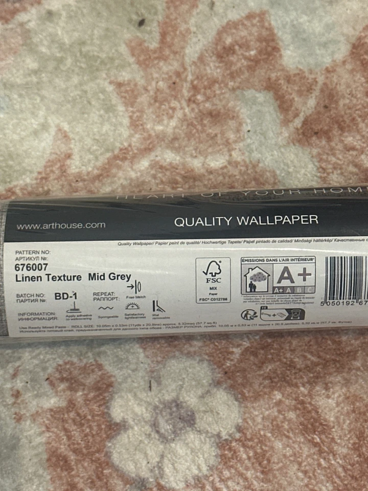 NUEVO Papel Pintado Texturas Lino Arthouse 676007, Gris Medio Sellado Neutro Sin Pegar Foto 4 de 4