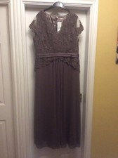 New Ladies Long Evening Dress Jaques Vert, Light Brown, Beaded. 16  ( Reduced)