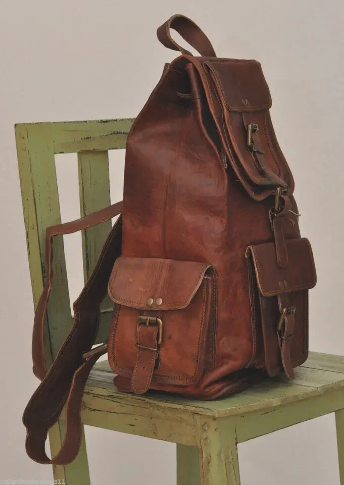New Men's Leather Vintage Backpack Shoulder Bag Messenger Bag Rucksack Sling Bag - Image 4 of 4