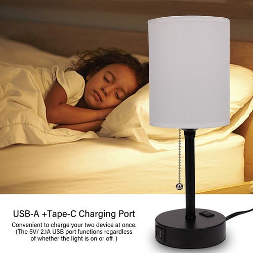 Bedside Lamp with Bulb USB A & C Charging Ports 3 Color Temperatures Desk Lamp - Picture 11 of 18