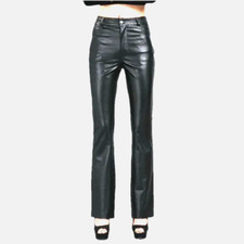 Real Lambskin Black Leather Pants Women Low Rise Slim Fit Motorcycle Trousers