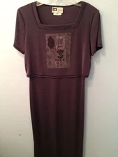I.N. Studio Women's Maxi Dress Sz 6, Dark Purple, Square neckline, short sleeve
