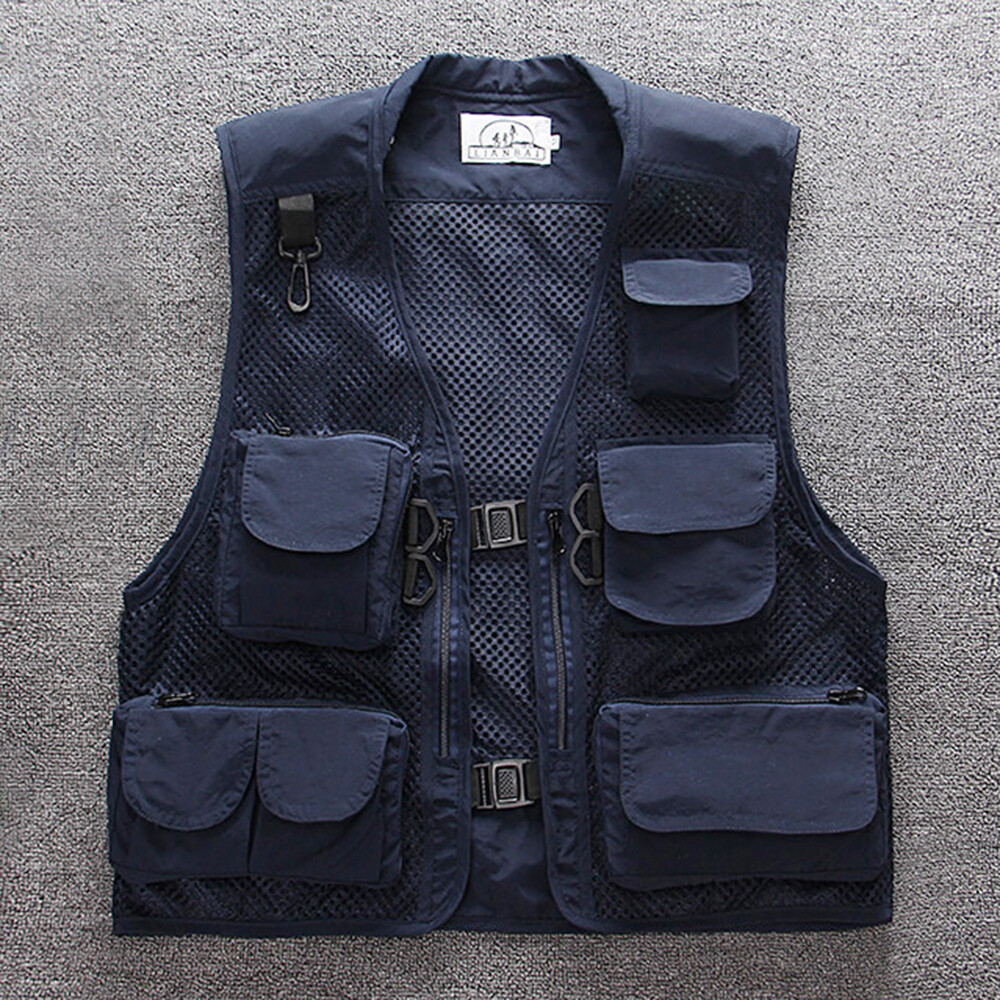 Btmpmcs Heren Outdoor Vissen Vest Sneldrogend Casual Gilet Meerdere Zakken West Ademend Fotografie Bovenkleding Met Mesh Voering Reizen Wandelen Mouwloos Utility Vest, A-marineblauw, L