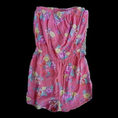 NEW* 34/XS/S *DIVIDED* Bandeau Crash Jumpsuit Coverall, Roses, Salmon Yellow Pink Green 