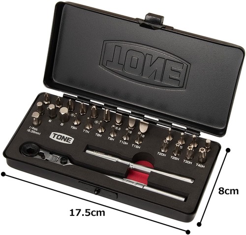 TONE 1/4" BIT RATCHET SET 27 BITS WITH METAL CASE BRFS27 MADE IN JAPAN - Picture 4 of 5