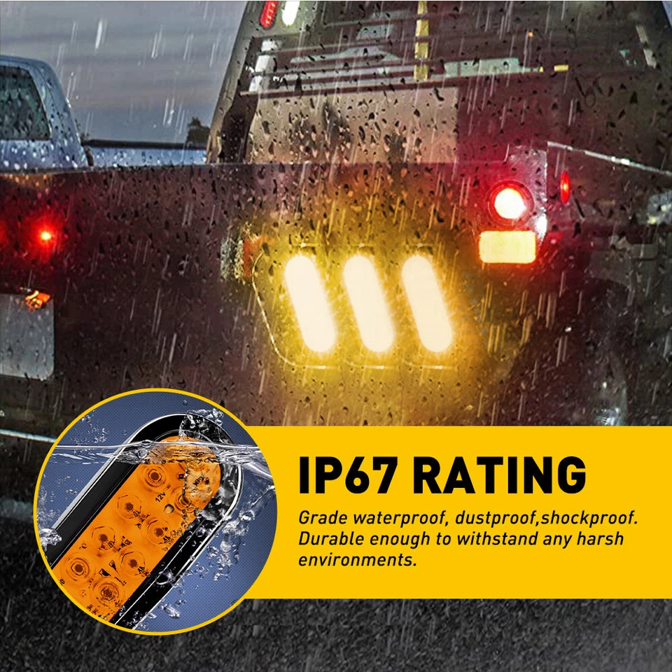 2 luces de remolque ovaladas ámbar de 6" 10 LED parada giro cola camión sellado con ojal enchufe Foto 3 de 4