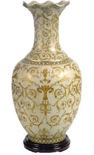 VASO CINESE TAVOLO TERRA ANFORA TRADIZIONE COLLEZIONE ORO BRONZO BIANCO 46 cm