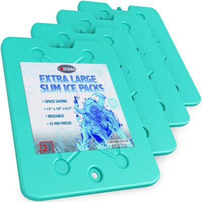 Kona Ice Packs for Freezer & Cooler - Large Blue Pack (Set of 4), 13''x10''x1/2