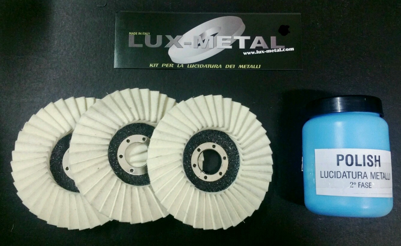 Kit 8 lucidatura metalli 3 feltro lamellare 115 + pasta liquida