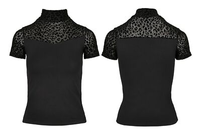 Urban Classics Damen T-Shirt Oberteil Leo Flock Lace Turtleneck Tee Übergrößen 