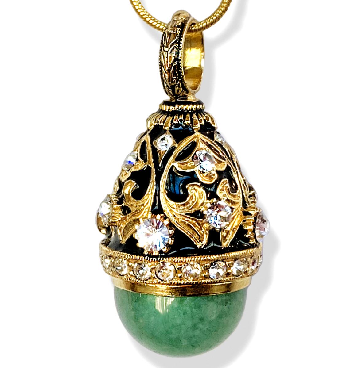 Goldstone Sterling Silver Faberge Egg Pendant Enamel Crystals Gold 24