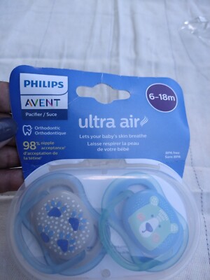 Philips Avent Ultra Air 2-Pack Orthodontic Pacifiers W/ Carrying Case 6-18m Bear