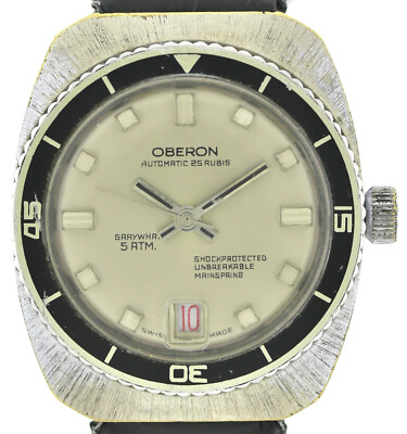 Oberon Vintage-Automatik-Herren-Armbanduhr im Taucher- Stil, 42x36mm 70er Jahre
