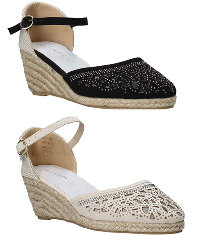 TOSCA - Espadrillas nere con zeppa alta e borchie oro – Alexoo Italia