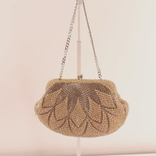 VTG Ivory Pearl Beaded Evening Bag Purse Made in Japan