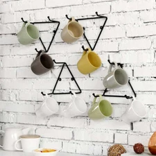 Modern Matte Black Metal Triangular Mug Racks, Display Rack w/ 3 Hooks, Set of 4