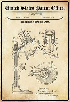 Blechschild 20x30 US Patent Leselampe historisch    Wand Deko Bar Kneipe Cafe Sa