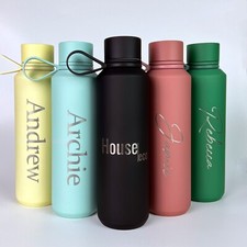 Personalised Water Bottle Insulated Laser Engraved with Handle Hot Cold 8h 600ml