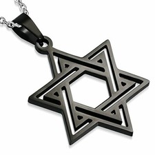 Stainless Steel Silver-Tone Classic Jewish Star of David Pendant Necklace