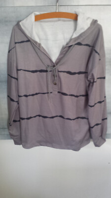 Ladies hoody, size S, grey, charcoal stripe, 4 button neckline