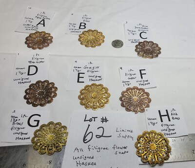 Vtg Miriam Haskell all Filigree Flower Look Stampings findings Assort Colors #62