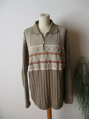 Engbers Herren Pullover 54 beige-mehrfarbig Reißverschluß Kragen
