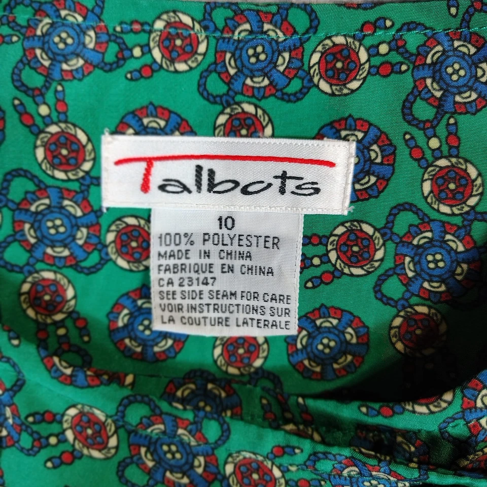 Vestido Talbots Feminino 10 Verde Suzani com Cinto Peito Duplo Cottage Core Vintage - Imagem 3 de 4