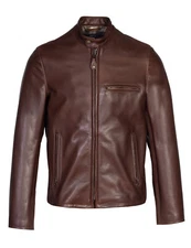 Cafe Racer Jacket - Biker Jacket, Waxed Natural Pebbled Cowhide Genuine Leather