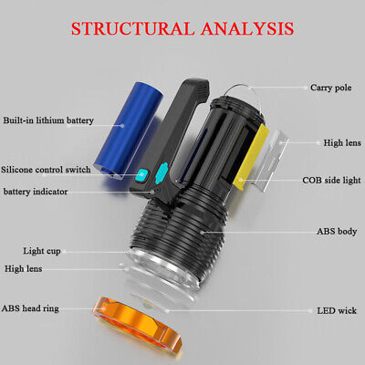 Buy High Powered 12000000LM LED Flashlight Super Bright Torch USB Rechargeable Lamp