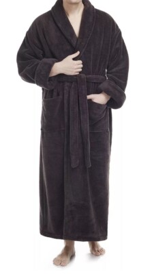 ARUS Men's Shawl Collar Long Fleece Bathrobe Small / Medium Charcoal New